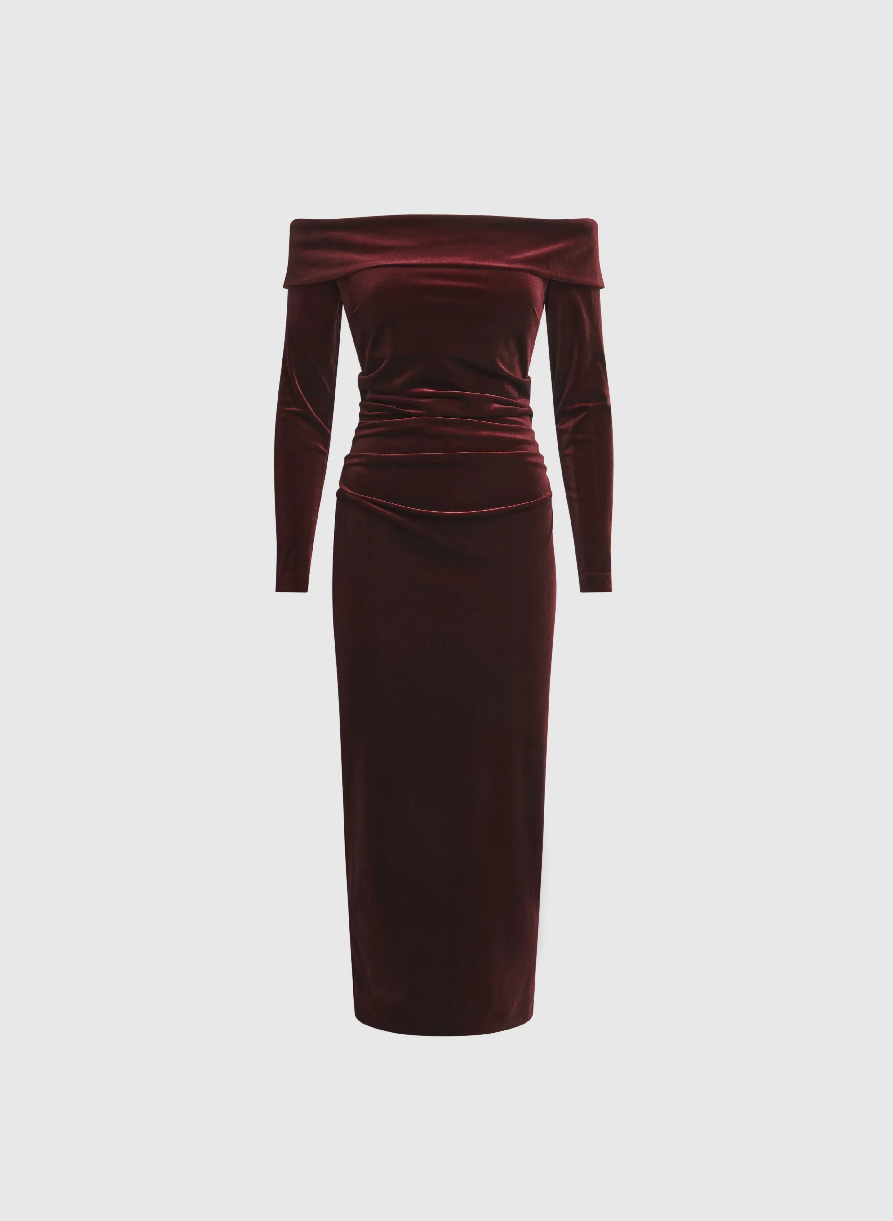 Elegant Sheath Off the Shoulder Long Sleeve Velvet Floor-Length Prom Dress