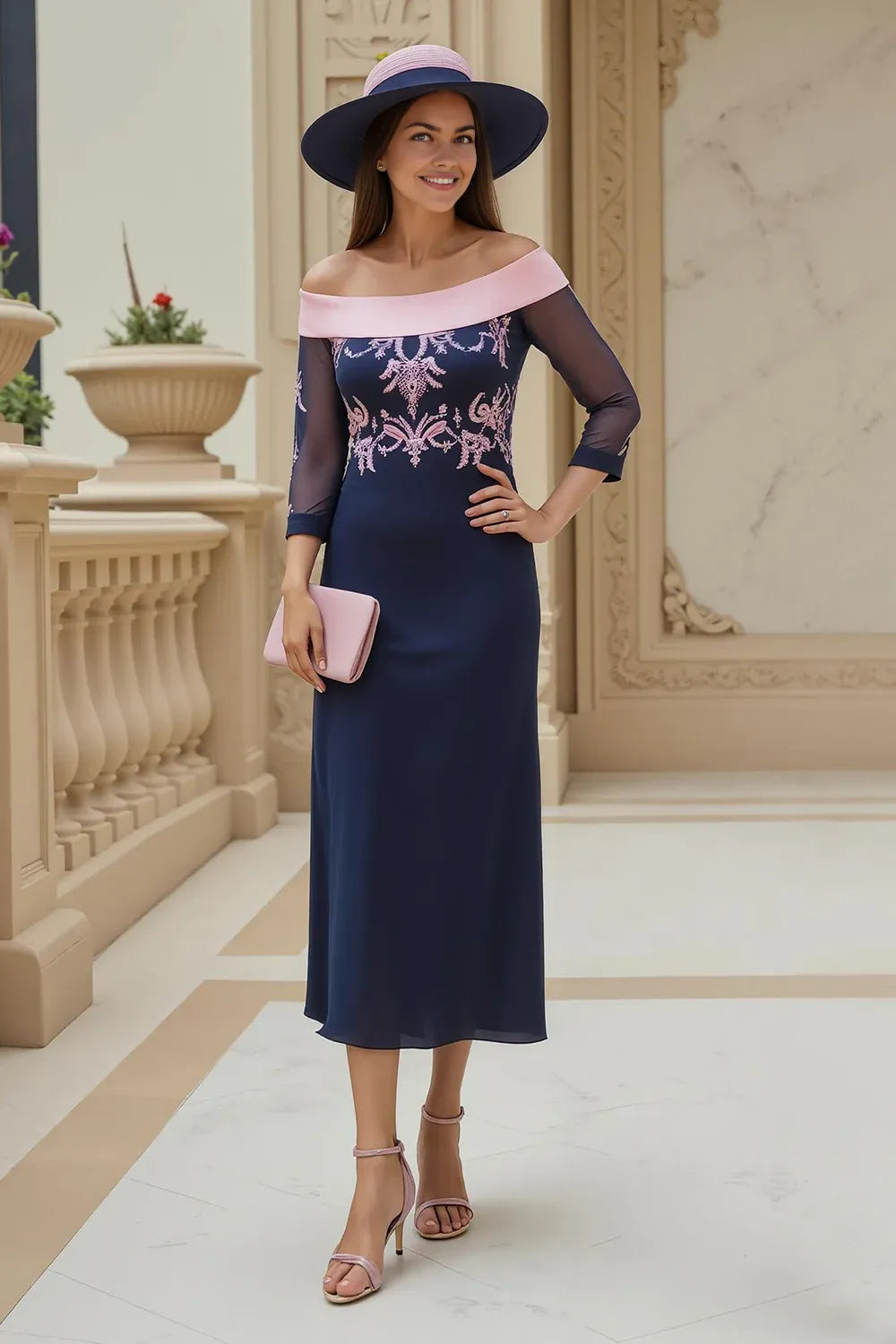 Elegant Sheath Off the Shoulder Long Sleeve Zipper Up Ankle-Length Mother of the Bride Dress