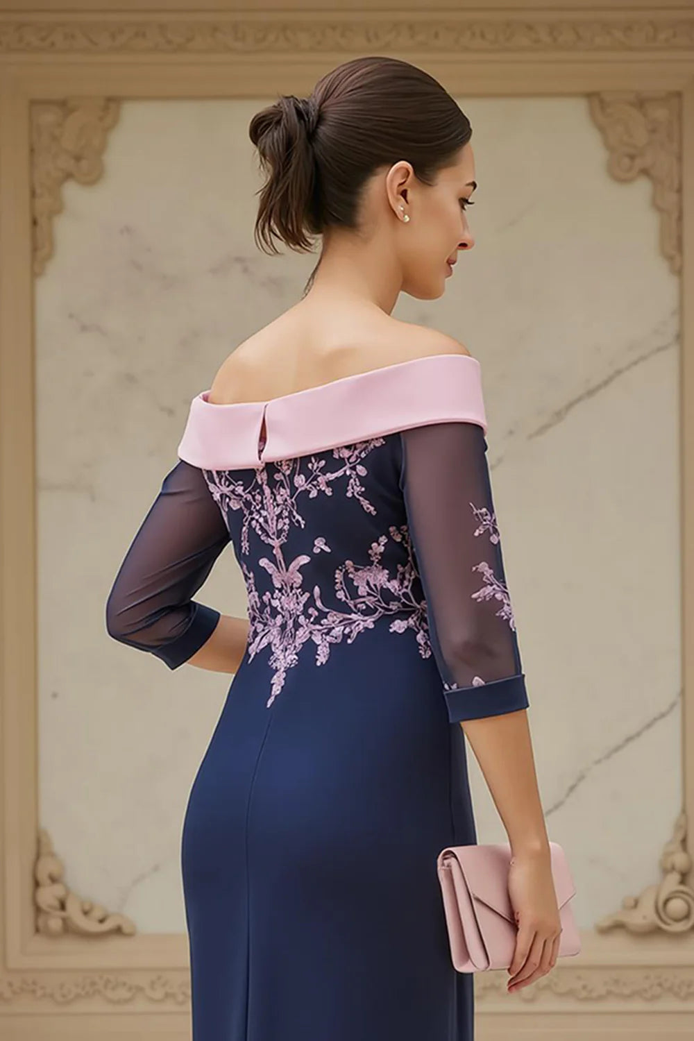 Elegant Sheath Off the Shoulder Long Sleeve Zipper Up Ankle-Length Mother of the Bride Dress