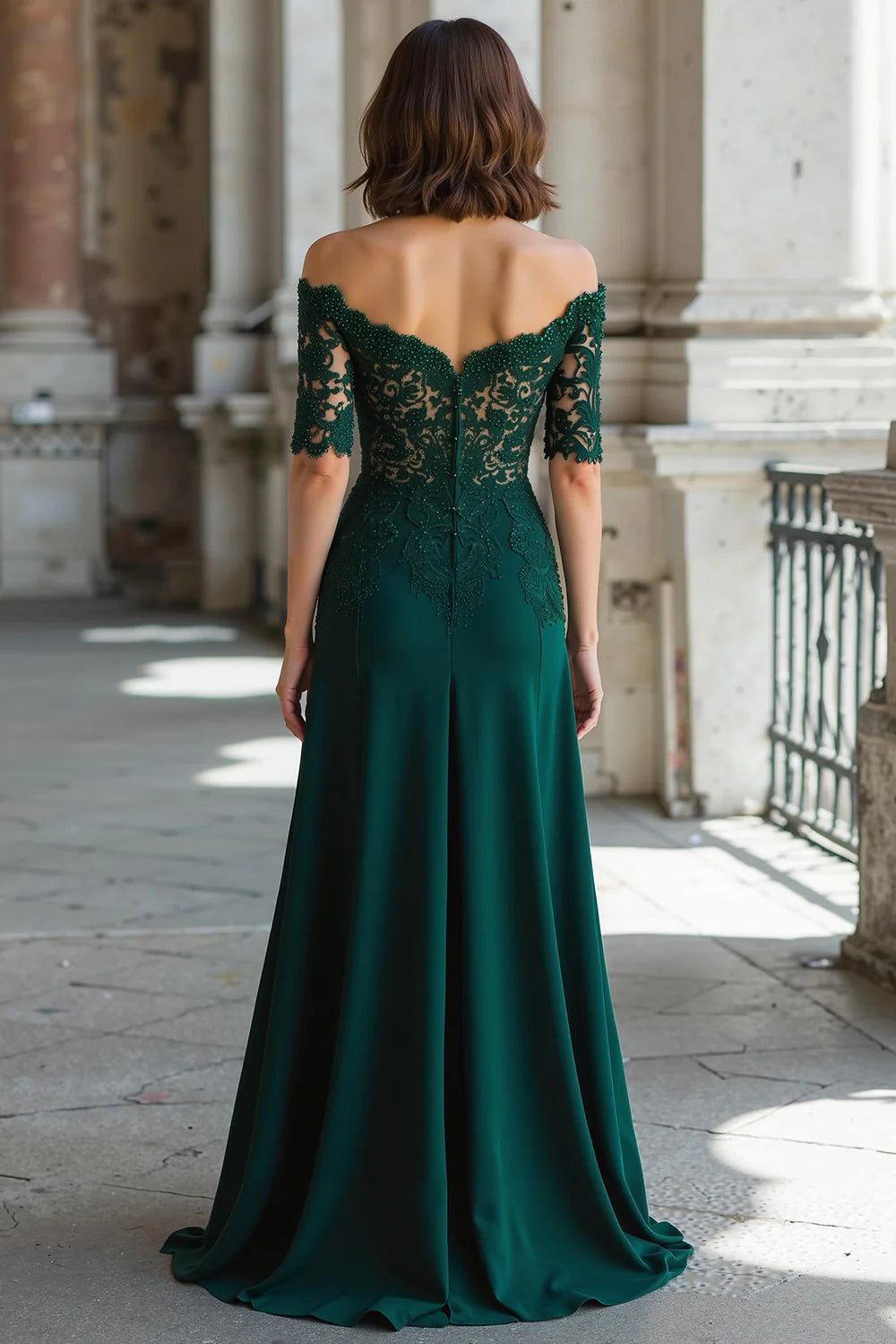 Elegant Sheath Off the Shoulder Short Sleeve Zipper Up Floor-Length Mother of the Bride Dress