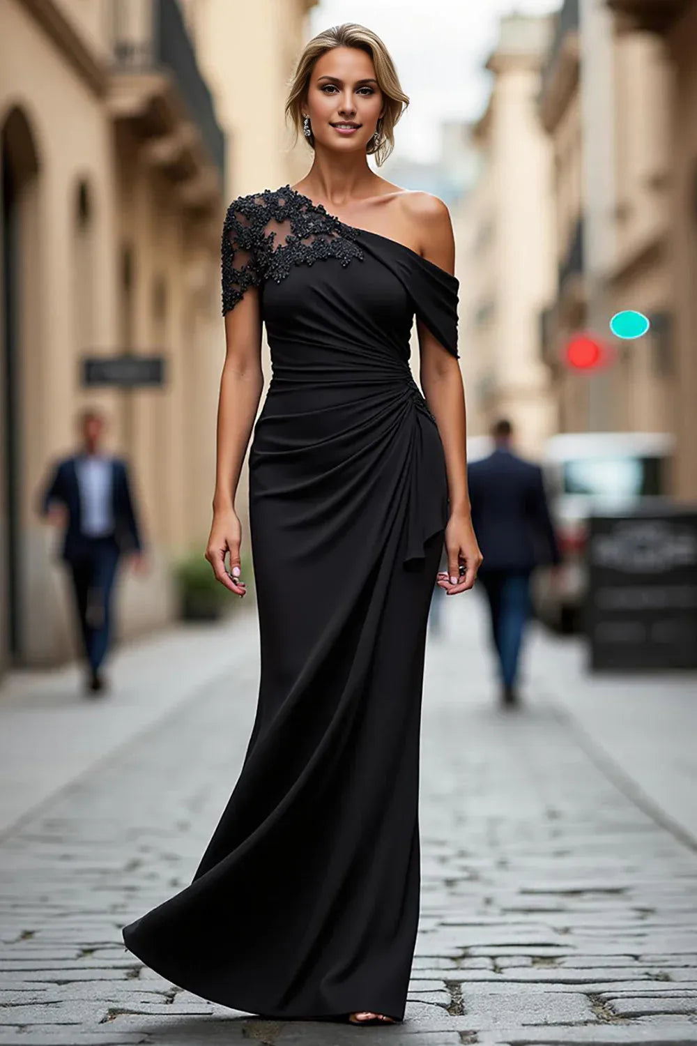 Elegant Sheath One Shoulder Sleeveless Zipper Up Floor-Length Mother of the Bride Dress