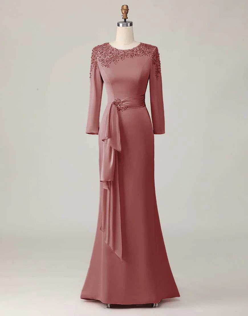 Elegant Sheath Scoop Neck Long Sleeve Zipper Up Floor-Length Mother of the Bride Dress