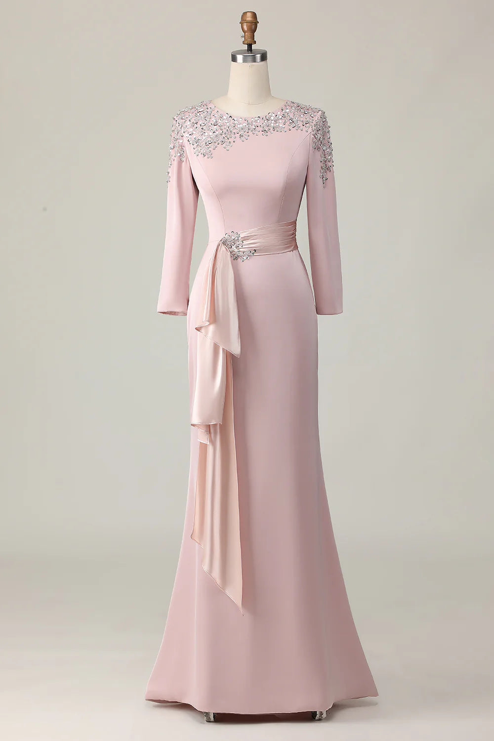 Elegant Sheath Scoop Neck Long Sleeve Zipper Up Floor-Length Mother of the Bride Dress