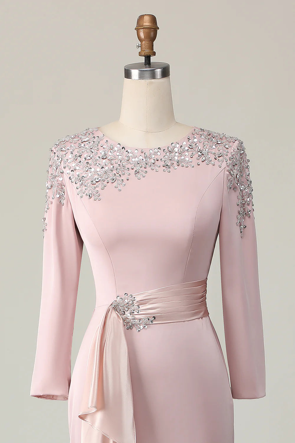 Elegant Sheath Scoop Neck Long Sleeve Zipper Up Floor-Length Mother of the Bride Dress