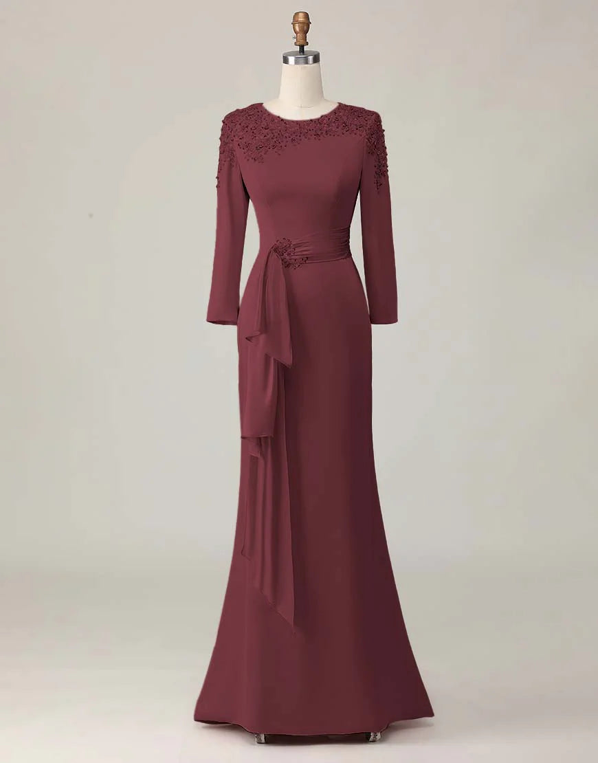Elegant Sheath Scoop Neck Long Sleeve Zipper Up Floor-Length Mother of the Bride Dress