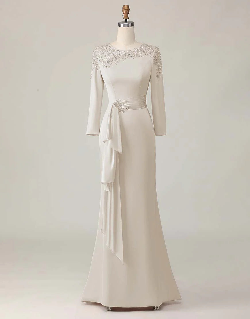 Elegant Sheath Scoop Neck Long Sleeve Zipper Up Floor-Length Mother of the Bride Dress