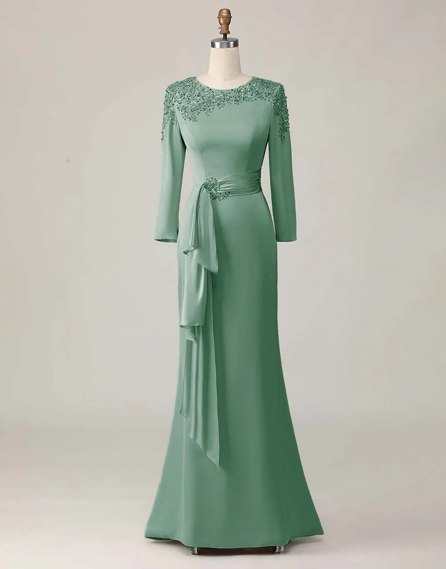 Elegant Sheath Scoop Neck Long Sleeve Zipper Up Floor-Length Mother of the Bride Dress