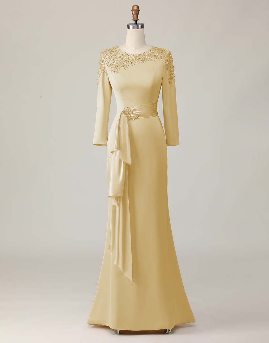 Elegant Sheath Scoop Neck Long Sleeve Zipper Up Floor-Length Mother of the Bride Dress