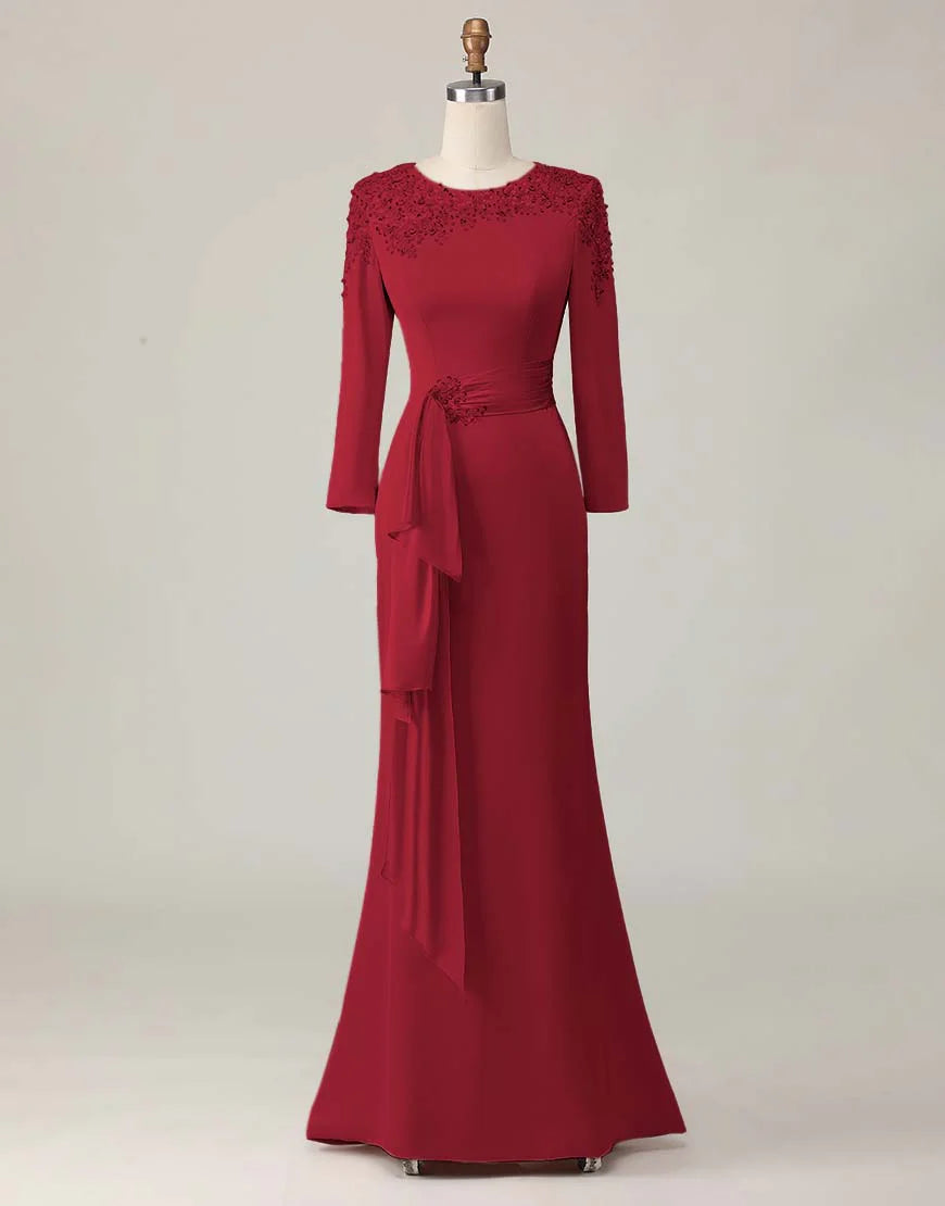 Elegant Sheath Scoop Neck Long Sleeve Zipper Up Floor-Length Mother of the Bride Dress