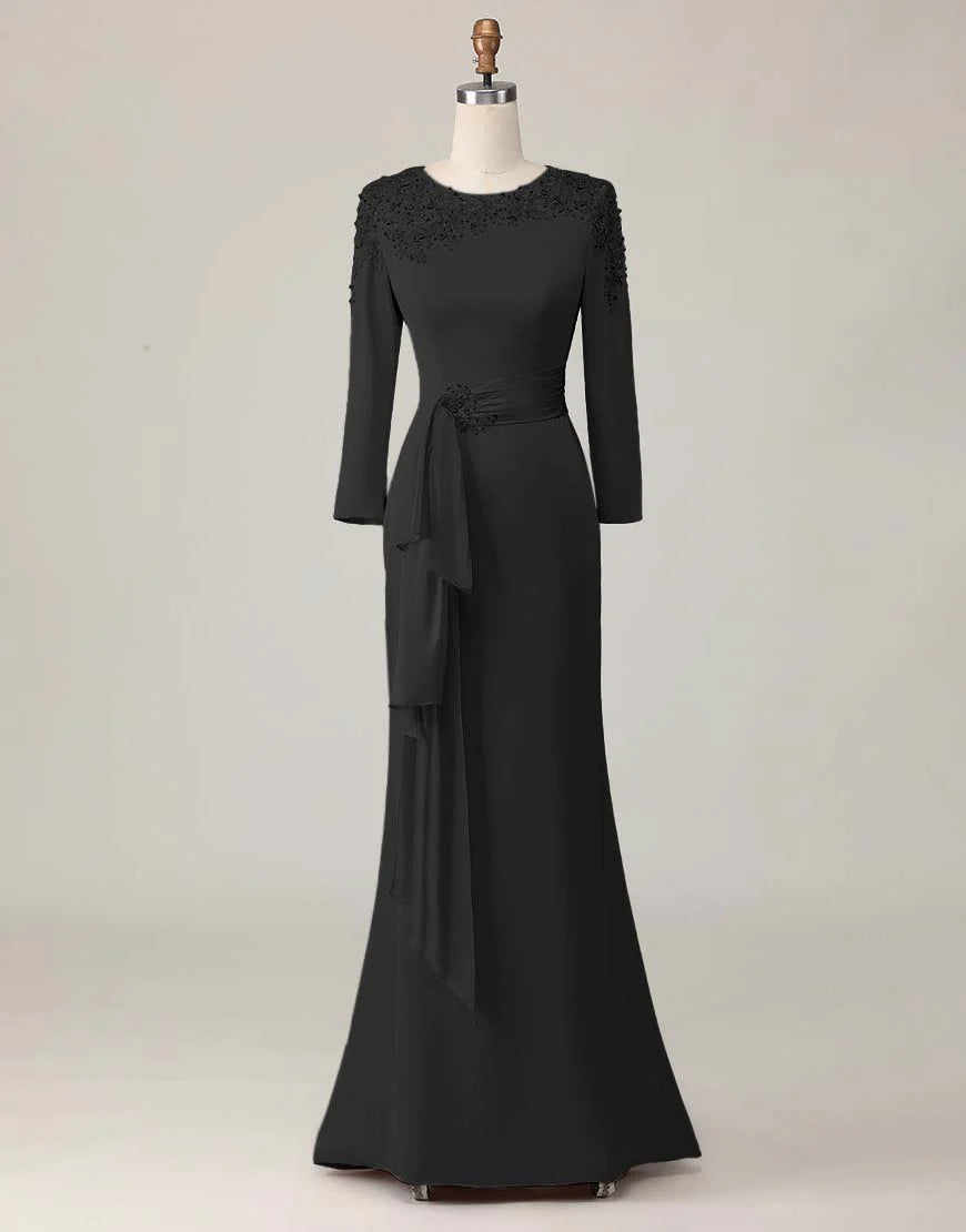Elegant Sheath Scoop Neck Long Sleeve Zipper Up Floor-Length Mother of the Bride Dress