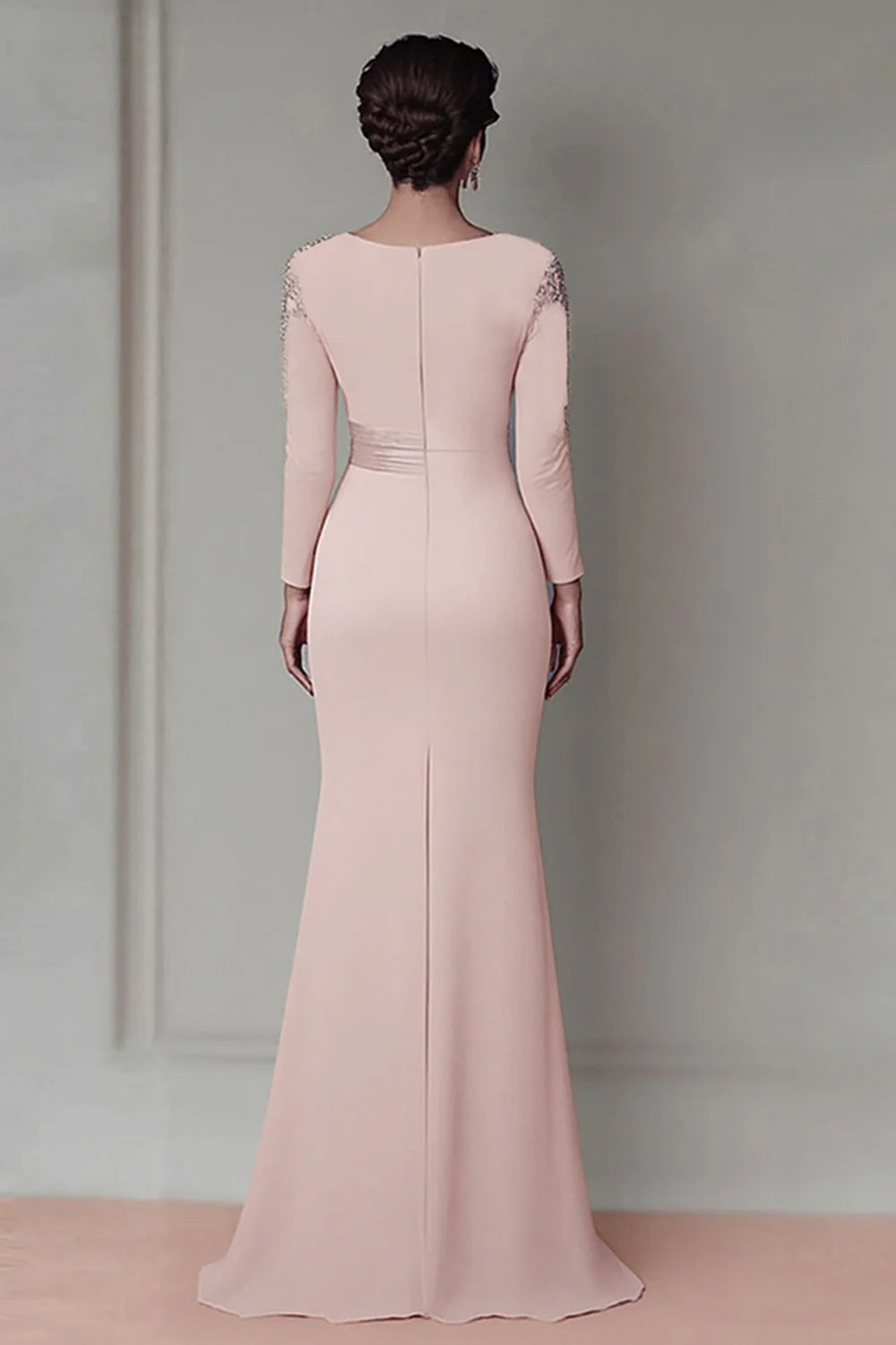 Elegant Sheath Scoop Neck Long Sleeve Zipper Up Floor-Length Mother of the Bride Dress