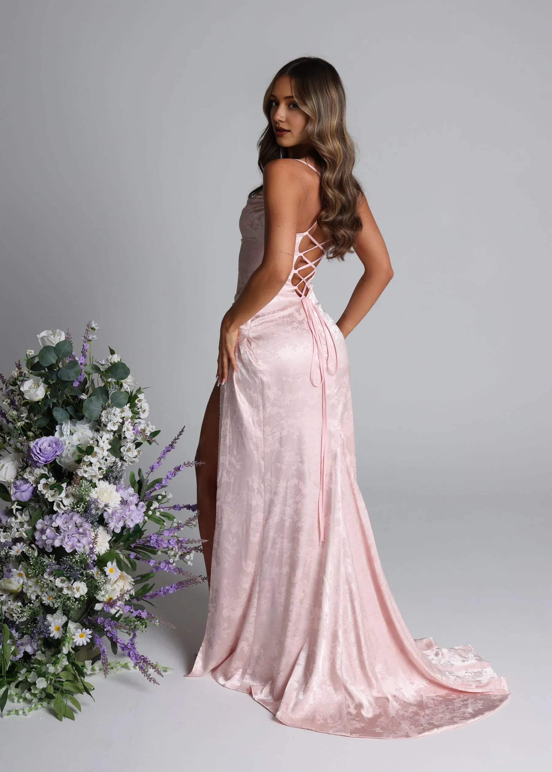 Elegant Sheath Spaghetti Straps Sleeveless Crisscross Back Sweep/Brush Train Prom Dress