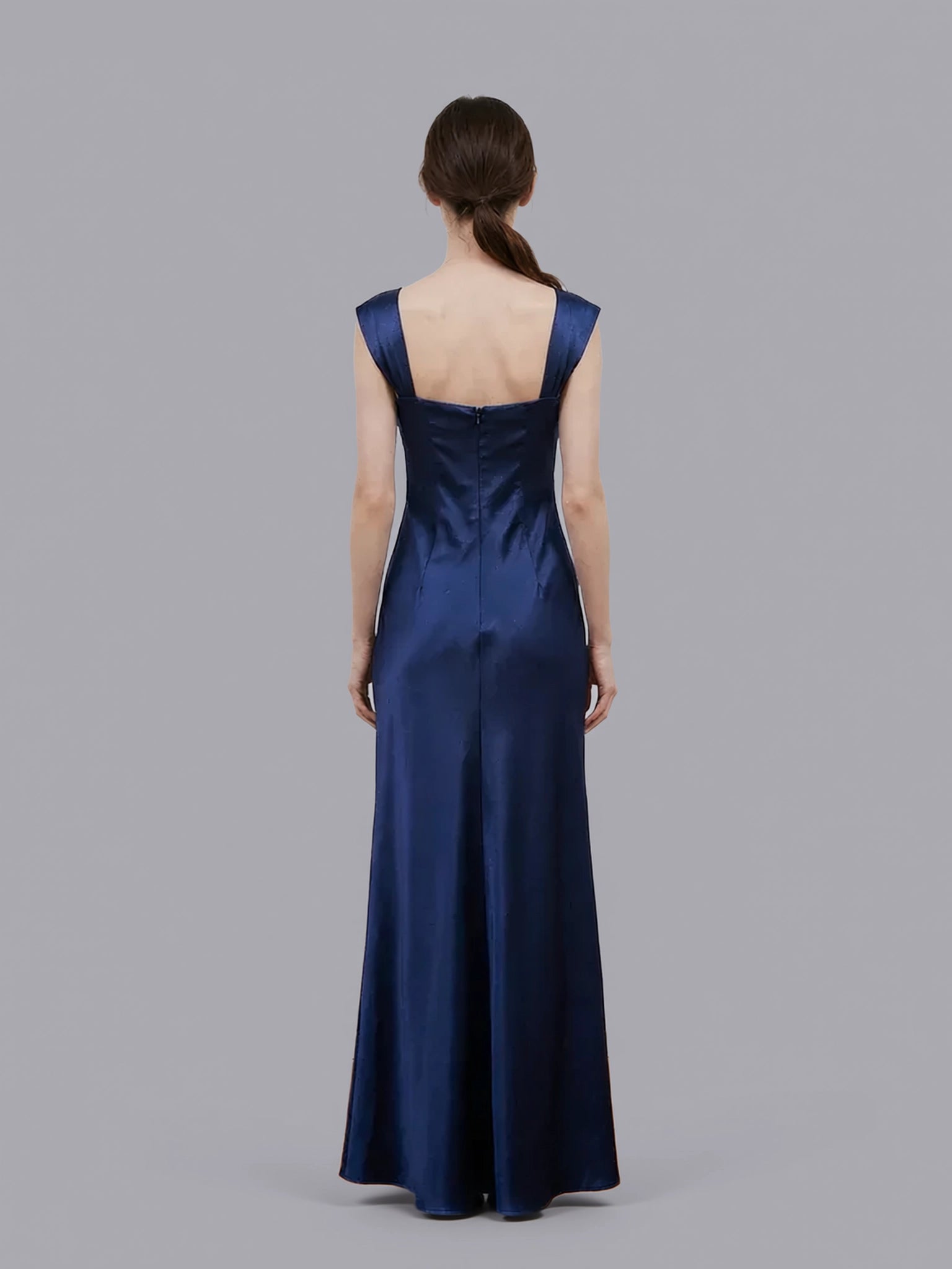 Elegant Sheath Square Neck Beaded Sleeveless Satin Maxi Prom Dress