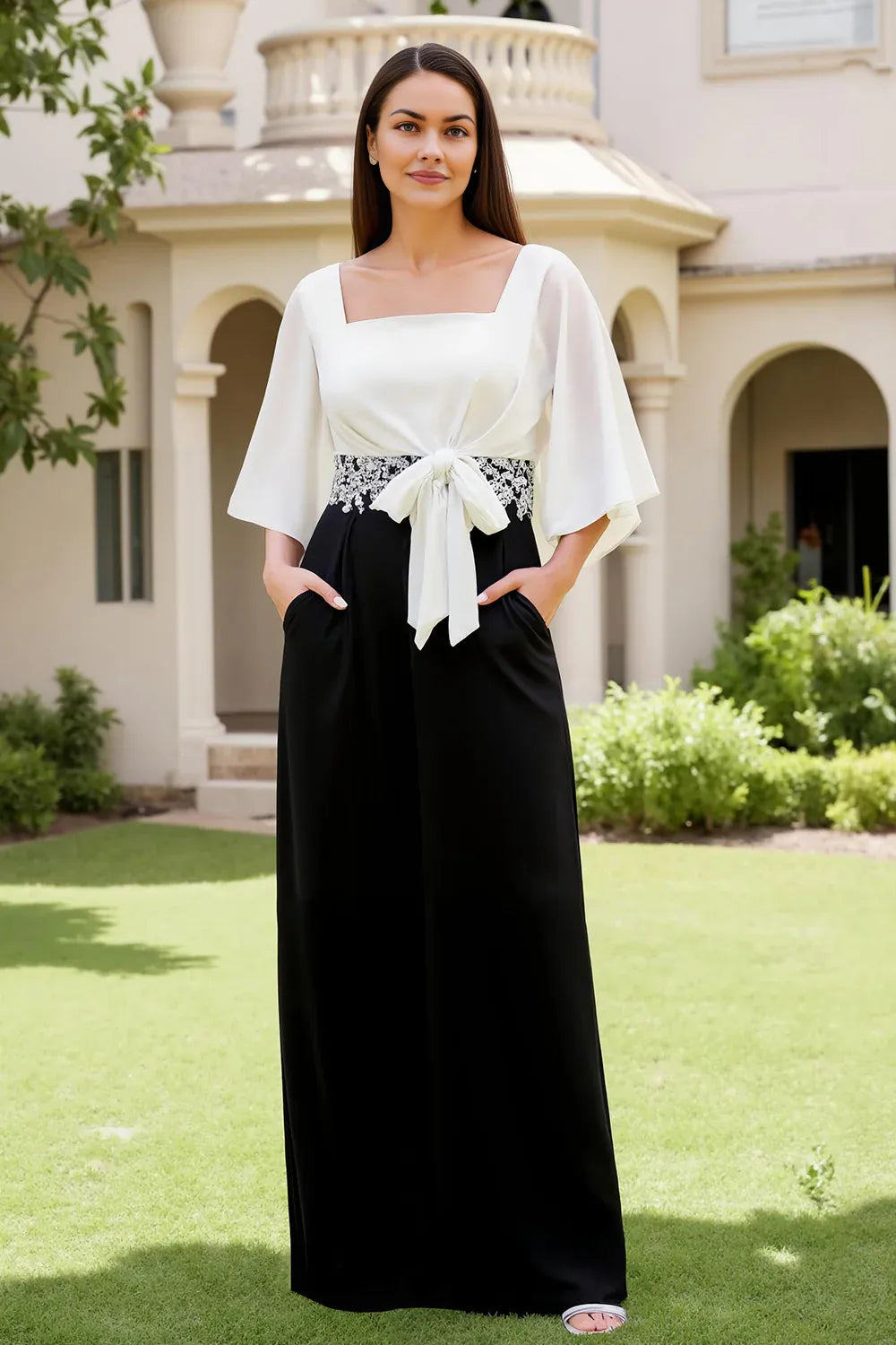 Elegant Sheath Square Neck Flutter Sleeve Zipper Up Floor-Length Mother of the Bride Dress