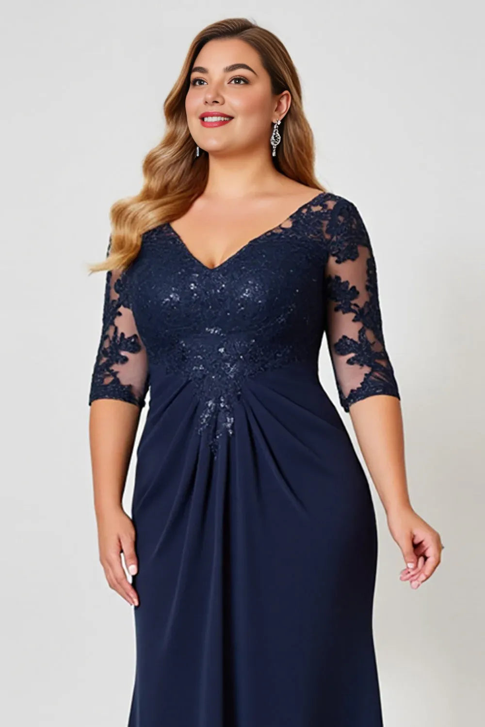 Elegant Sheath V Neck Short Sleeve Backless Floor-Length Plus Size Mother of the Bride Dress