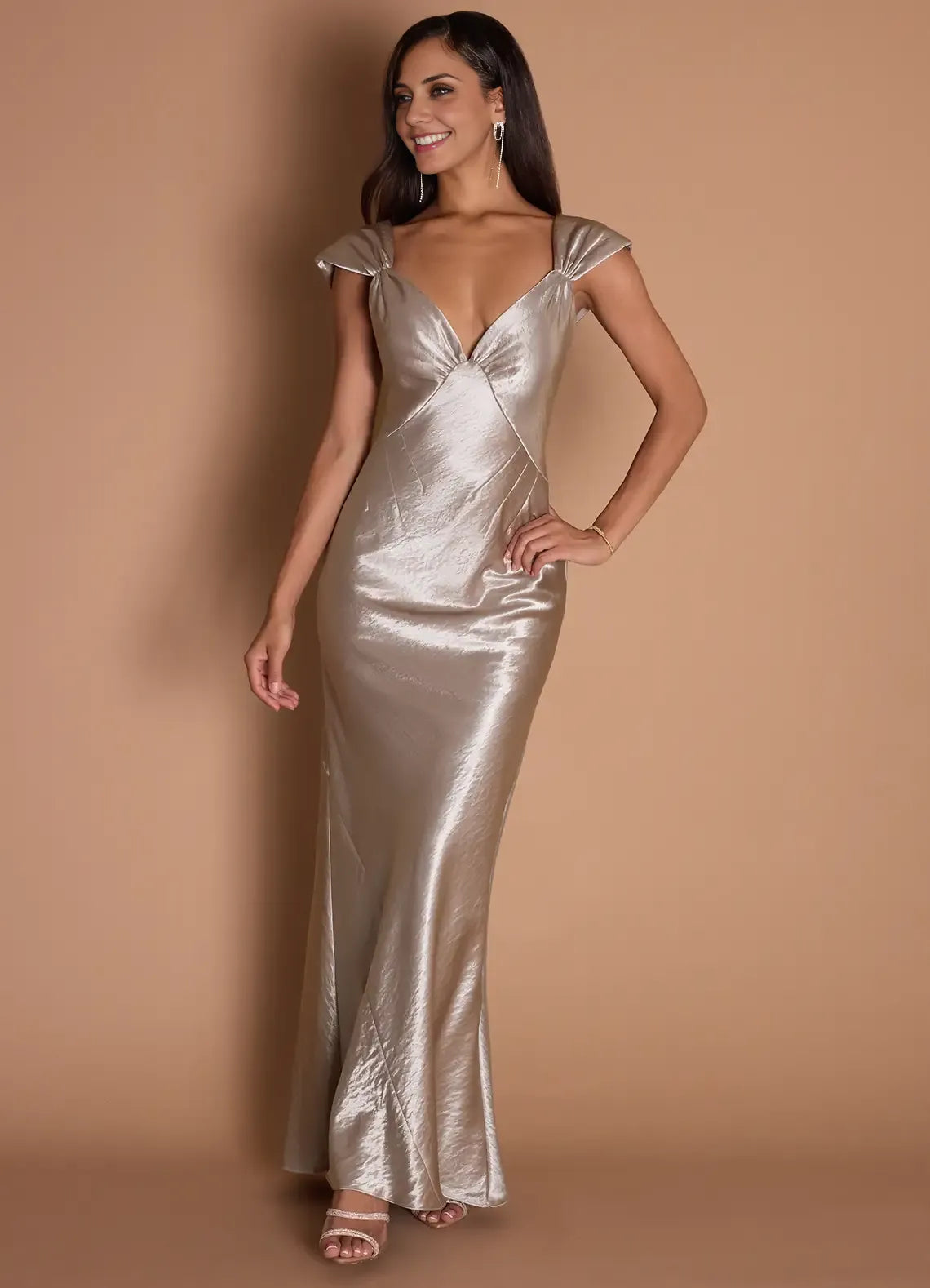 Elegant Sheath V Neck Sleeveless Backless Floor-Length Evening Dress