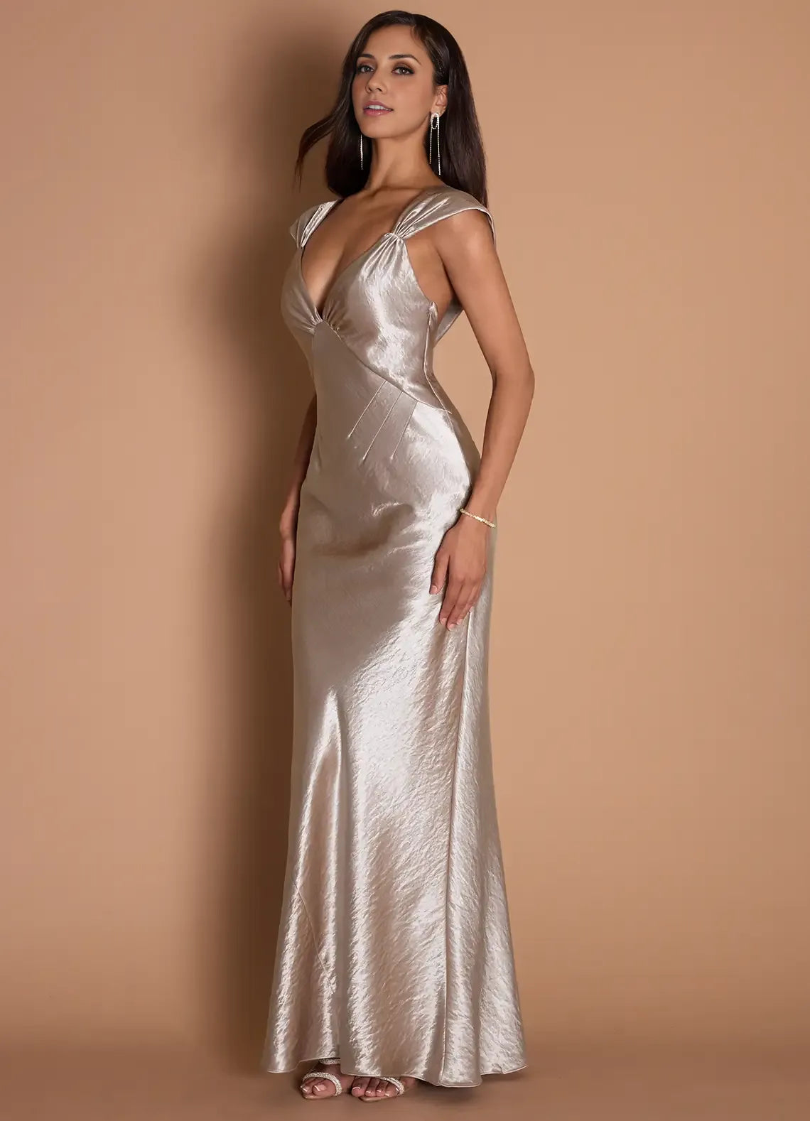 Elegant Sheath V Neck Sleeveless Backless Floor-Length Evening Dress