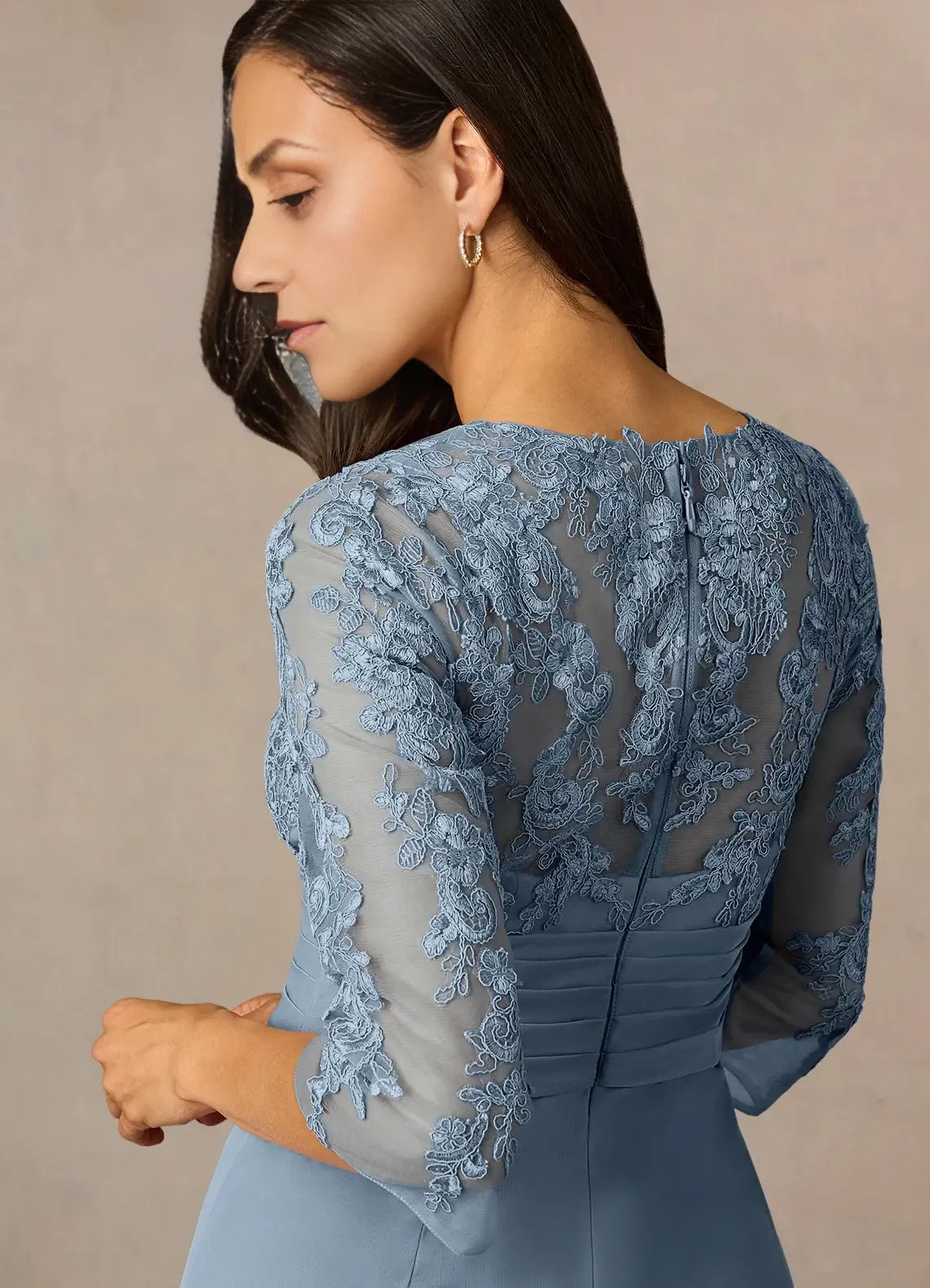 Elegant Sheath V Neck Three-Quarter Sleeve Back Zip Floor-Length Mother of the Bride Dress