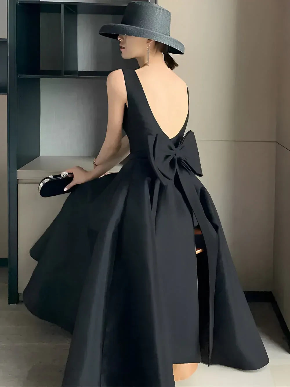 Elegant Square Neck Sleeveless A-Line Pleated Satin Ankle Length Party Dress
