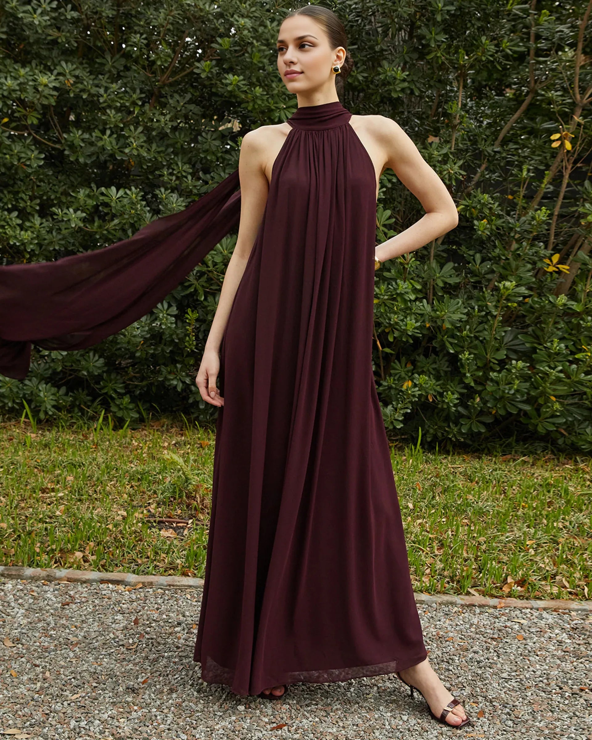 Weitese Dress Elegant Straight Tube Floor-Length Sleeveless Party Dresses Halter Neck Satin Solid Color Open Back Evening Dress