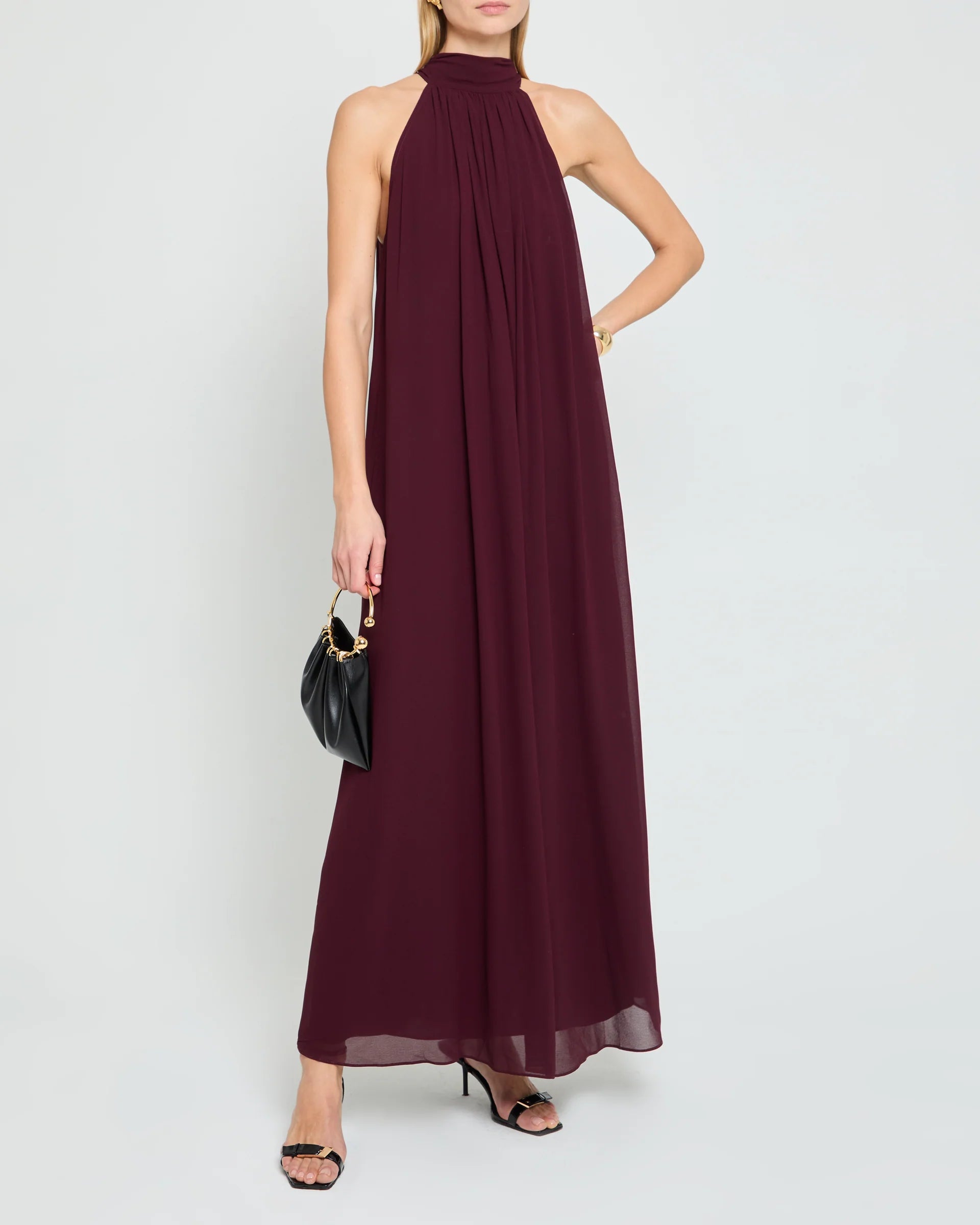 Weitese Dress Elegant Straight Tube Floor-Length Sleeveless Party Dresses Halter Neck Satin Solid Color Open Back Evening Dress