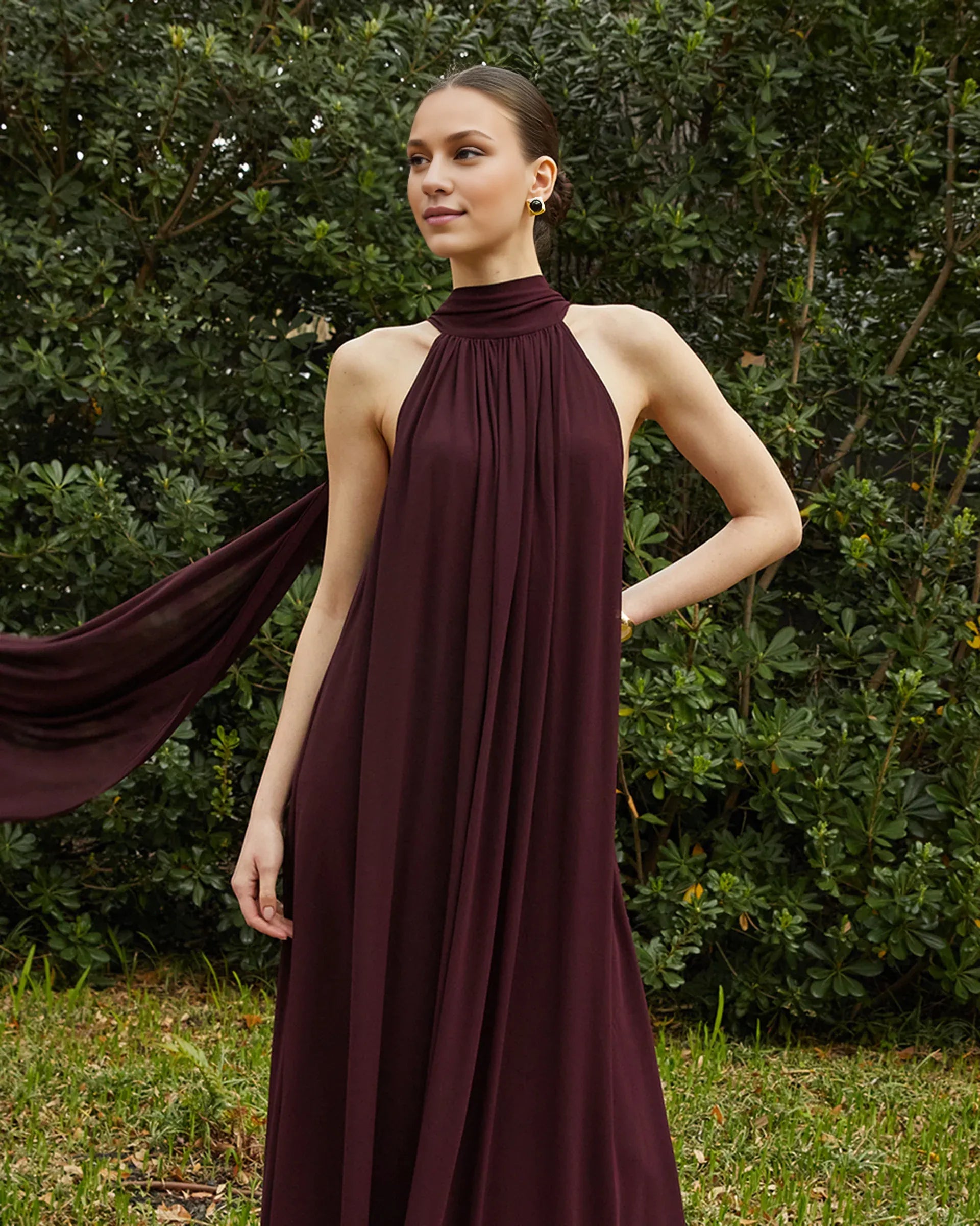 Weitese Dress Elegant Straight Tube Floor-Length Sleeveless Party Dresses Halter Neck Satin Solid Color Open Back Evening Dress