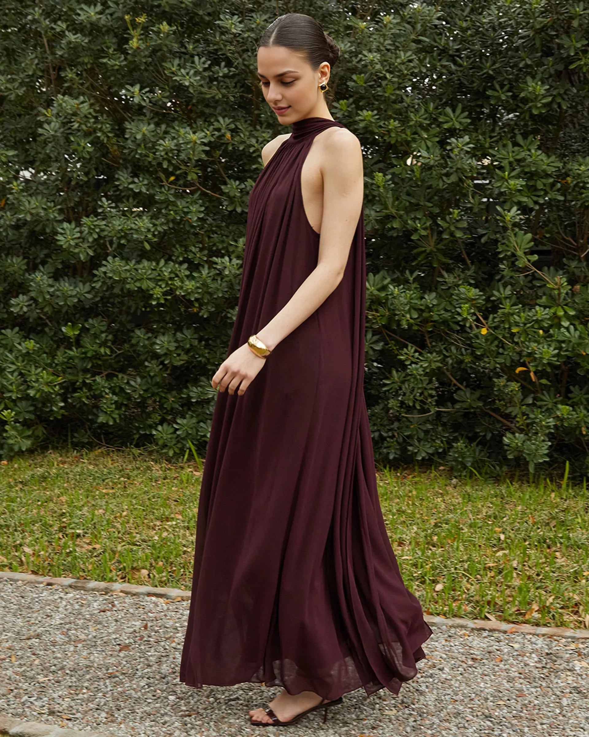 Weitese Dress Elegant Straight Tube Floor-Length Sleeveless Party Dresses Halter Neck Satin Solid Color Open Back Evening Dress