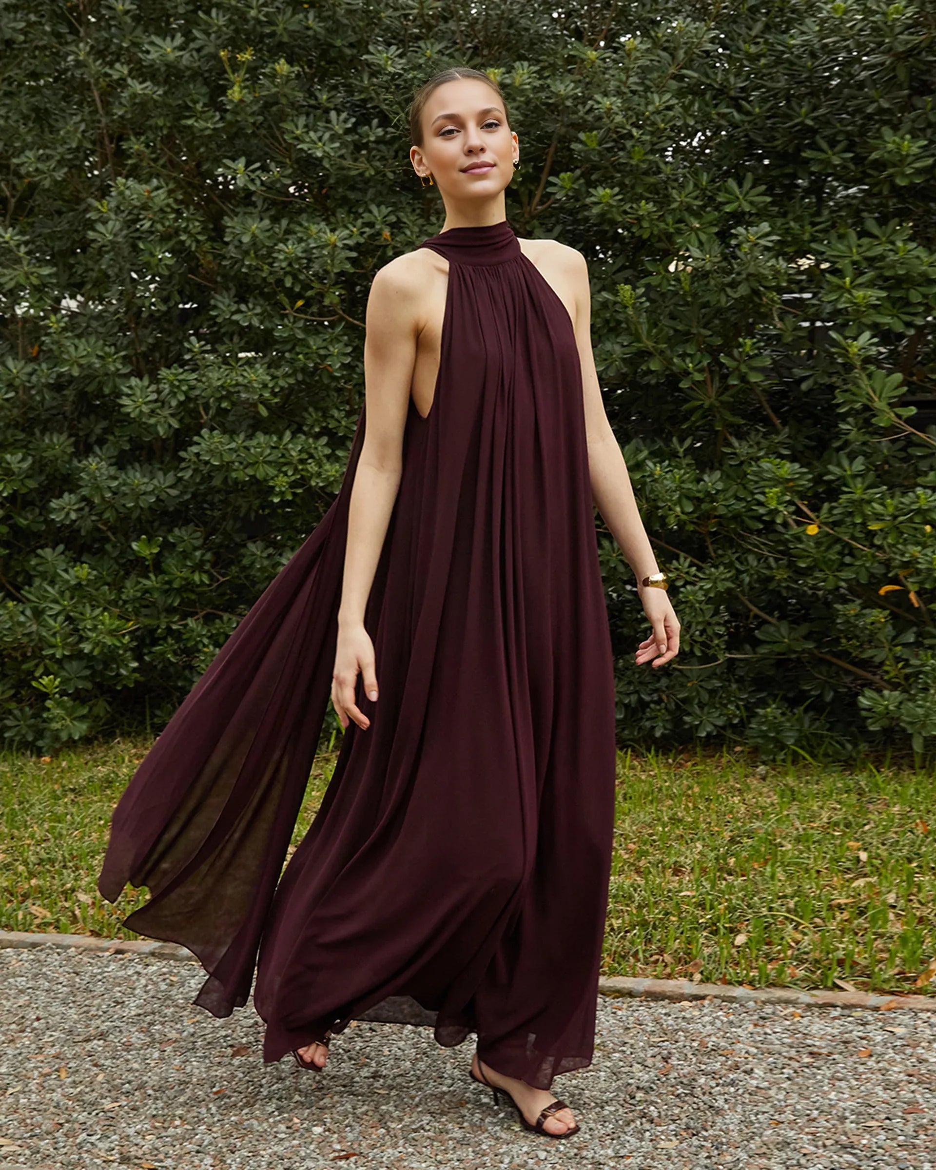 Weitese Dress Elegant Straight Tube Floor-Length Sleeveless Party Dresses Halter Neck Satin Solid Color Open Back Evening Dress