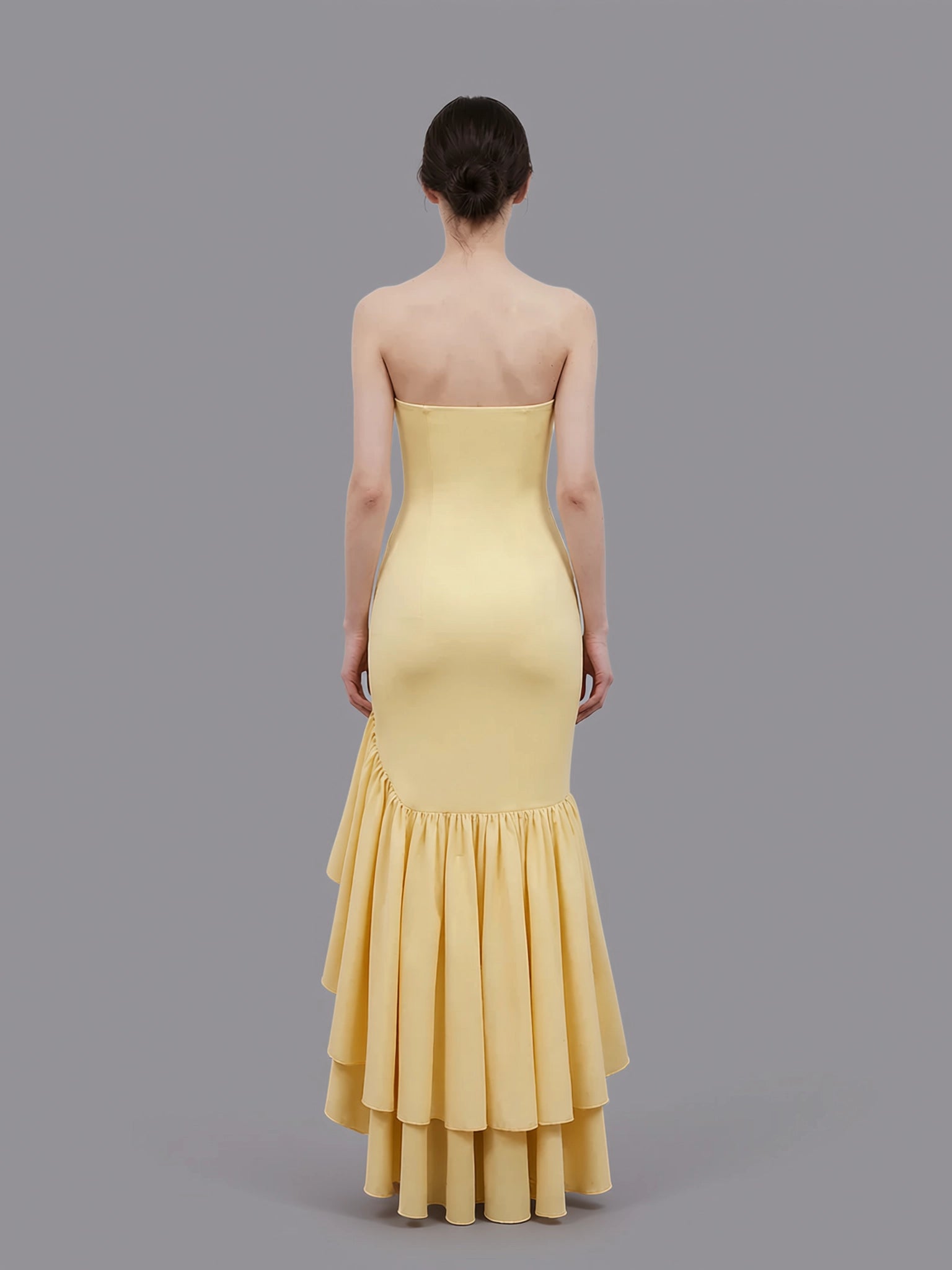 Elegant Strapless Ruffle Slit Mermaid Maxi Prom Dress
