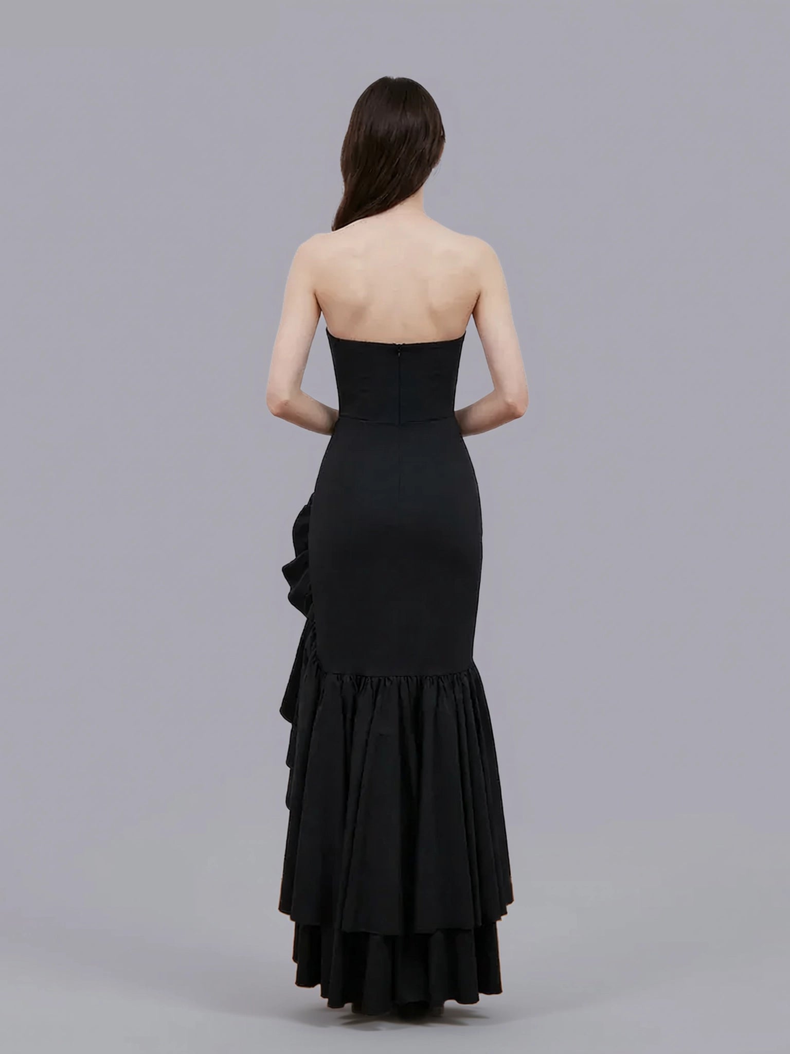Elegant Strapless Ruffle Slit Mermaid Maxi Prom Dress