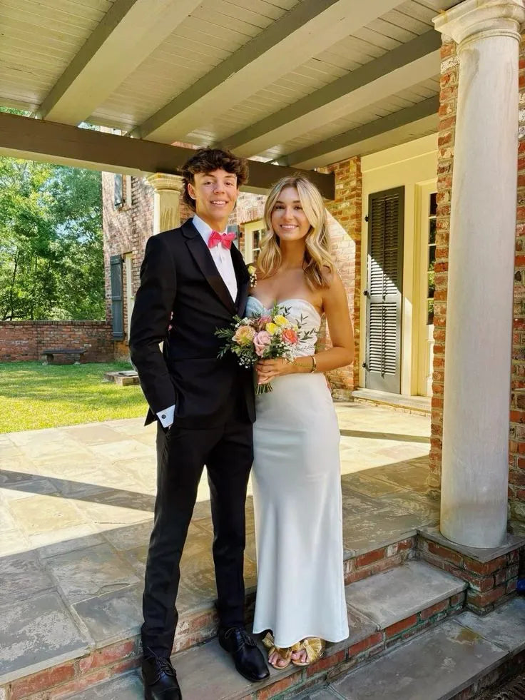 Elegant Strapless Sleeveless Satin Mermaid Prom Dress