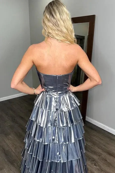 Elegant Sweetheart Sleeveless Empire A-Line Metallic Tiered Long Prom Dress