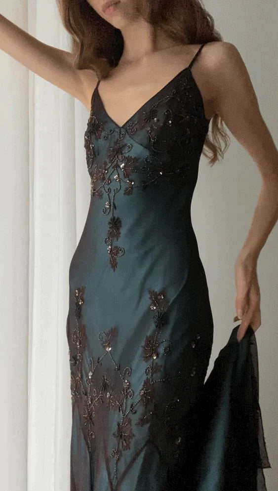 Weitese Dress Prom Dress Stores Elegant Teal Spaghetti Straps Beading Vintage Prom Dress Formal Dresses