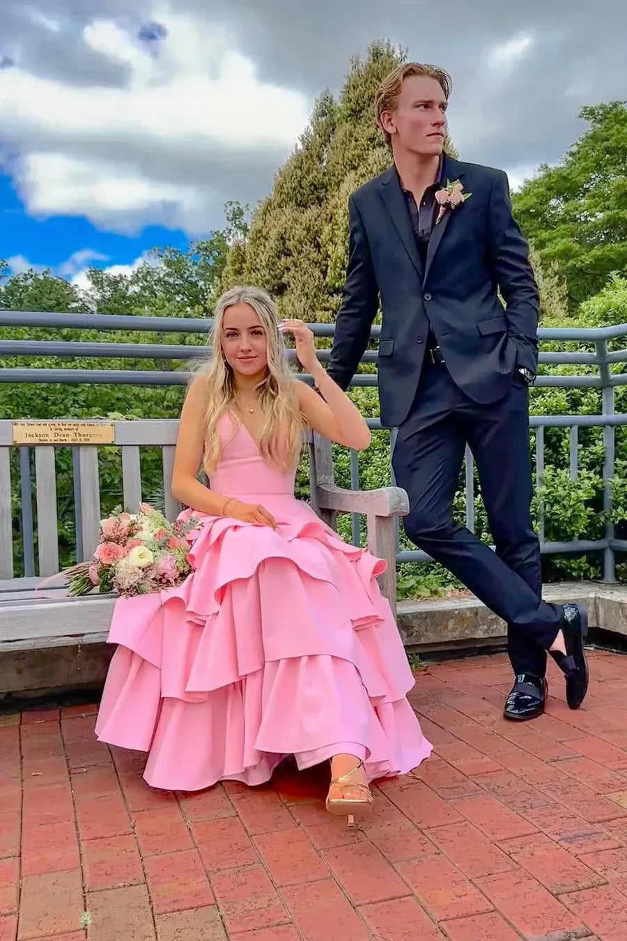 Elegant Tiered Spaghetti Strap Sleeveless Satin Maxi Prom Dress
