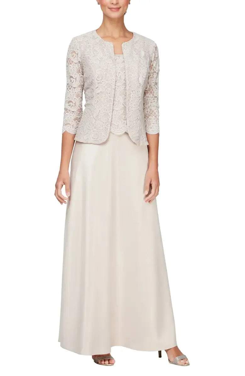 Elegant Two-Piece Square Neck Long Sleeve Zipper Up Floor-Length Mother of the Bride Dress