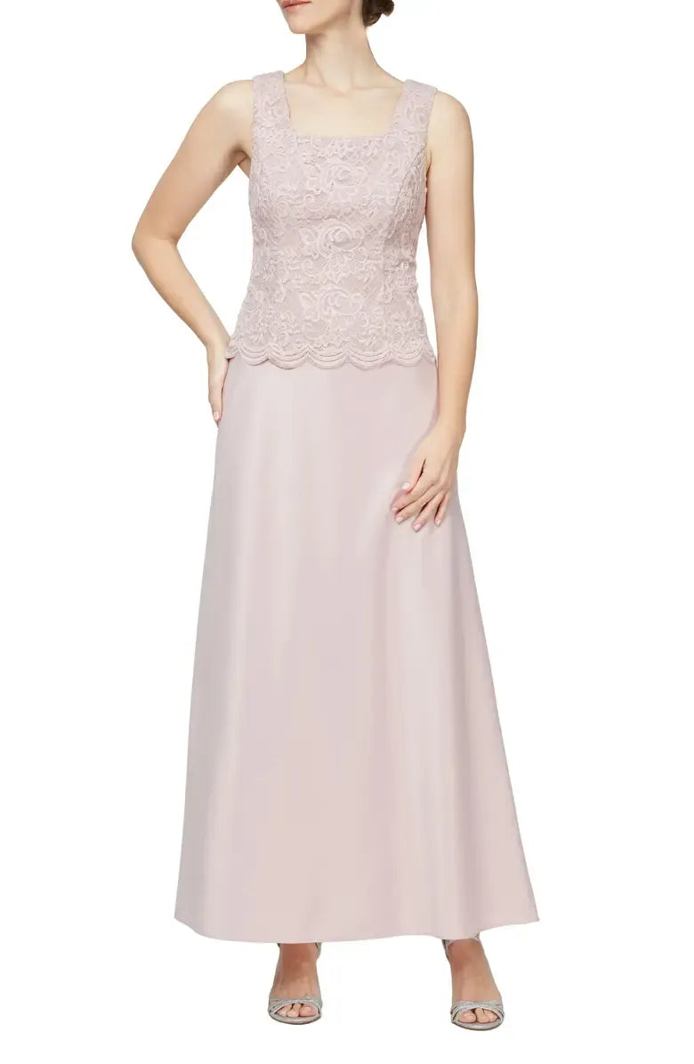 Elegant Two-Piece Square Neck Long Sleeve Zipper Up Floor-Length Mother of the Bride Dress