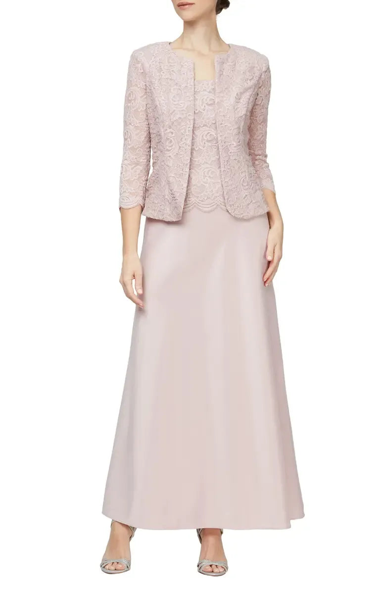 Elegant Two-Piece Square Neck Long Sleeve Zipper Up Floor-Length Mother of the Bride Dress