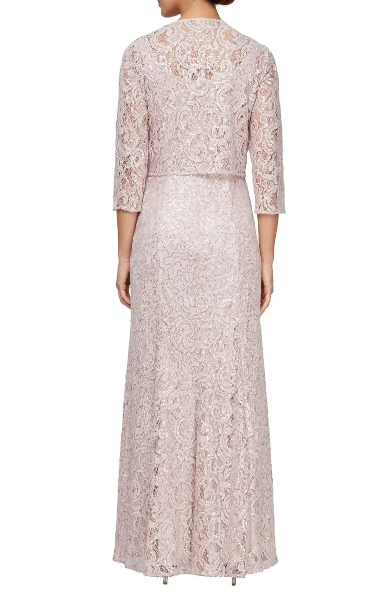 Elegant Two-Piece Square Neck Long Sleeve Zipper Up Floor-Length Mother of the Bride Dress