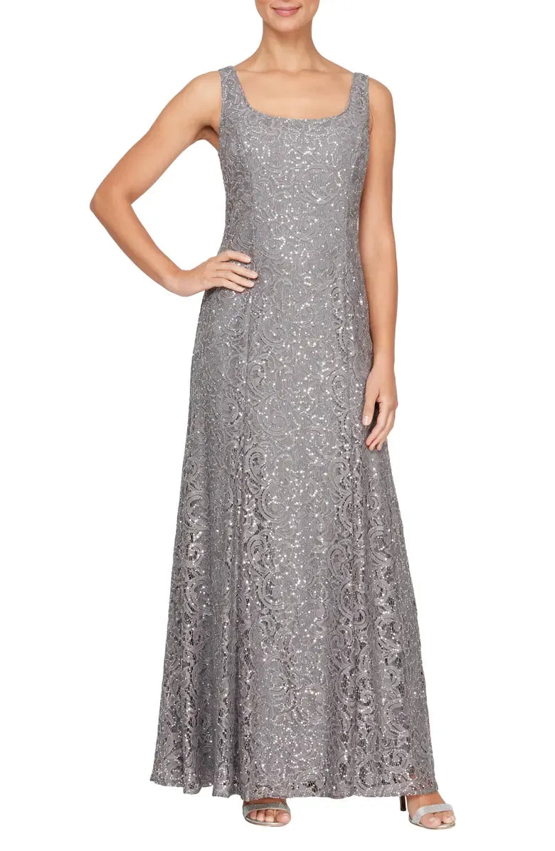 Elegant Two-Piece Square Neck Long Sleeve Zipper Up Floor-Length Mother of the Bride Dress