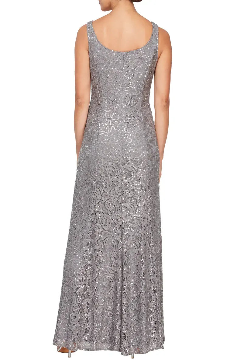 Elegant Two-Piece Square Neck Long Sleeve Zipper Up Floor-Length Mother of the Bride Dress