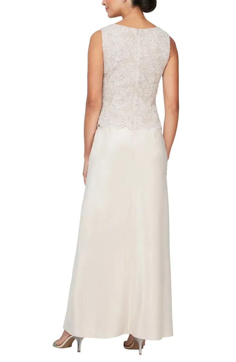 Elegant Two-Piece Square Neck Long Sleeve Zipper Up Floor-Length Mother of the Bride Dress