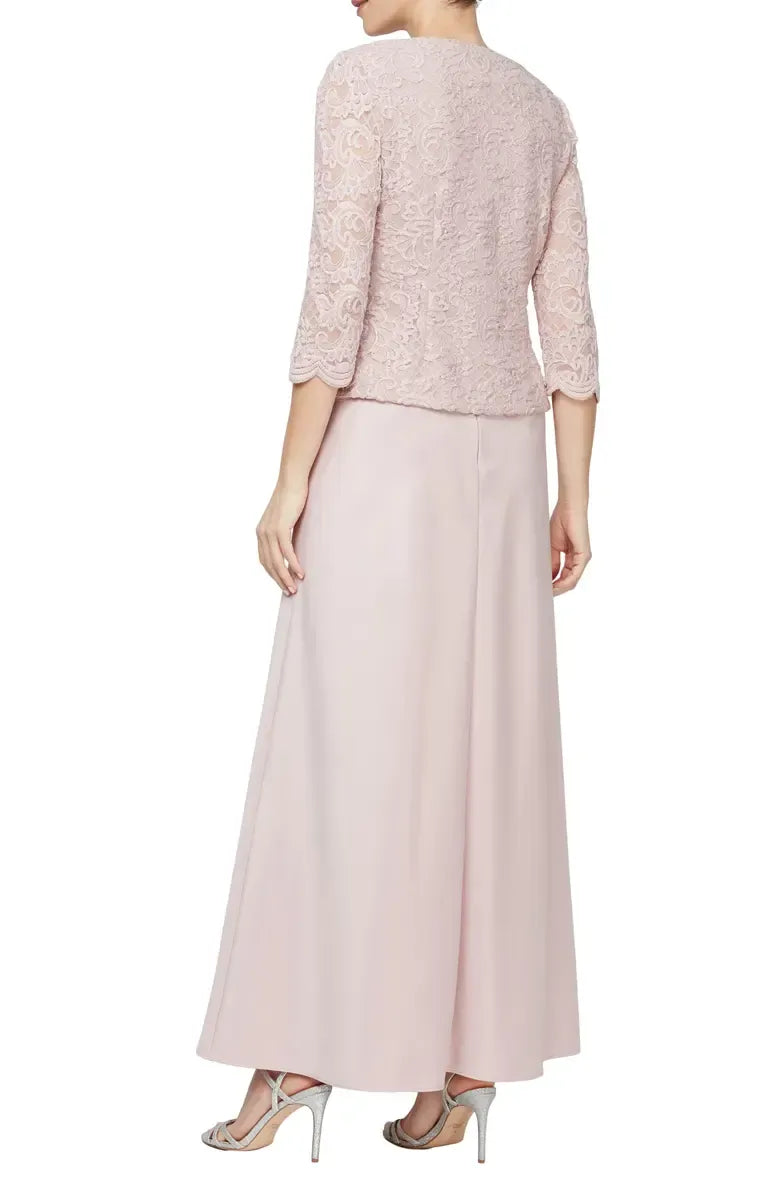 Elegant Two-Piece Square Neck Long Sleeve Zipper Up Floor-Length Mother of the Bride Dress