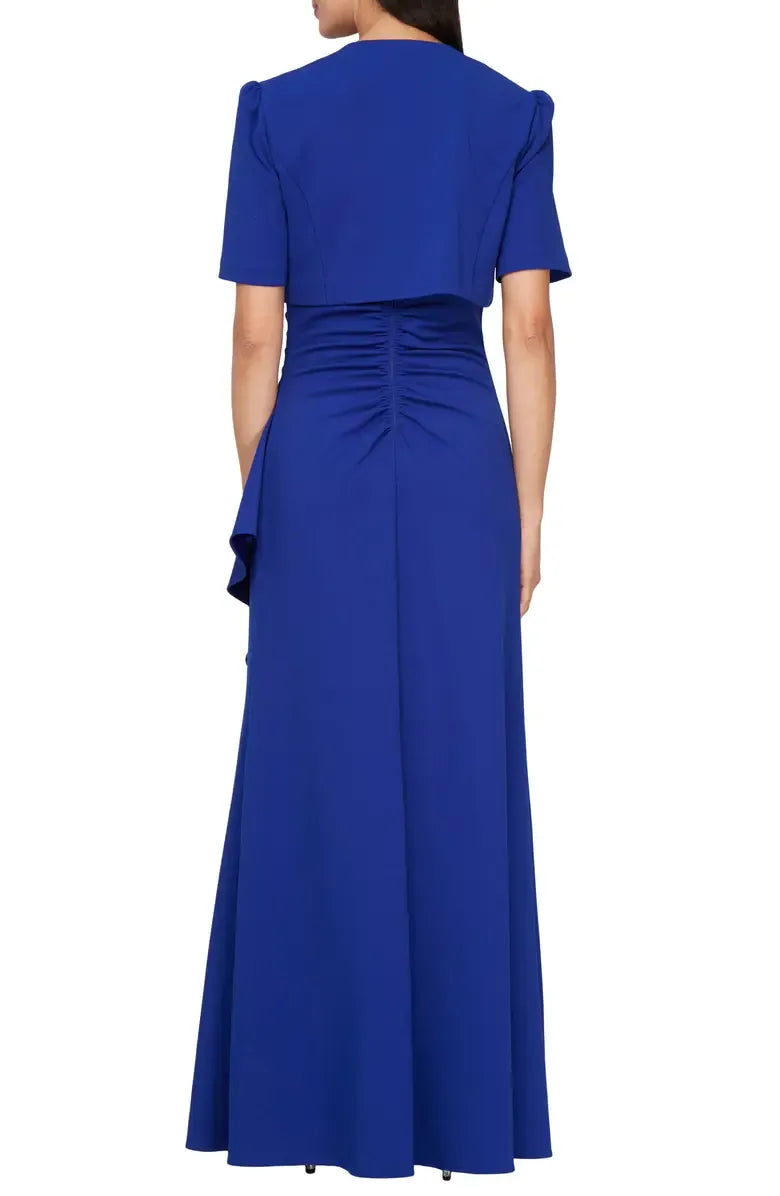 Elegant Two Piece Square-neck Short Sleeves Zipper Up Floor-Length Mother of the Bride Dress