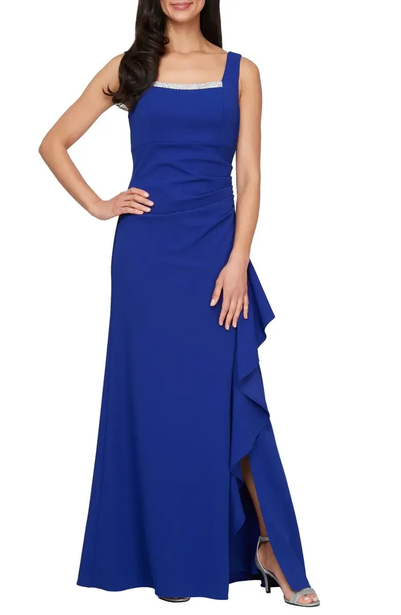 Elegant Two Piece Square-neck Short Sleeves Zipper Up Floor-Length Mother of the Bride Dress