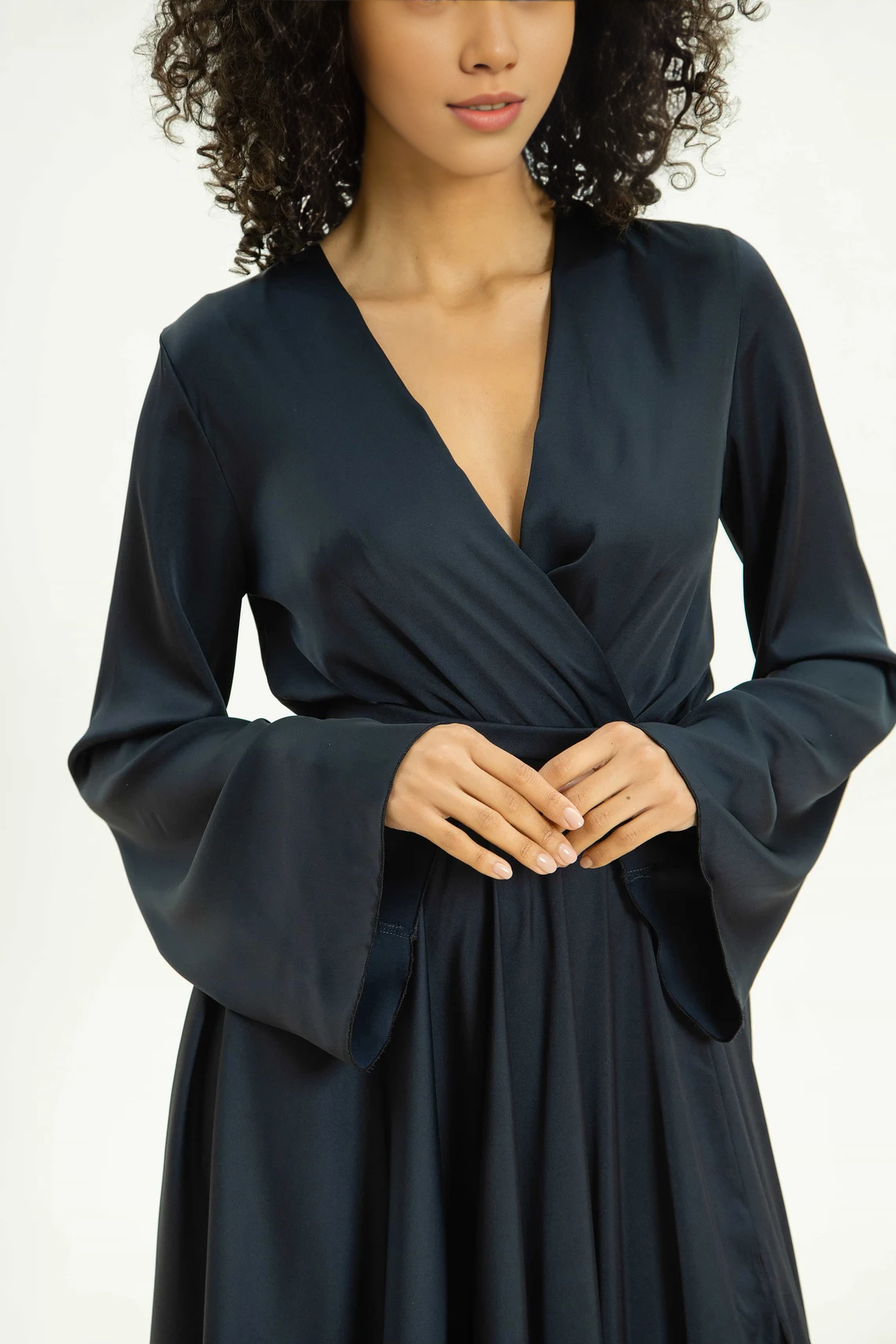 Elegant V Neck Slit A-line Simple Floor Length Long Sleeves Bridesmaid Prom Cocktail Dress