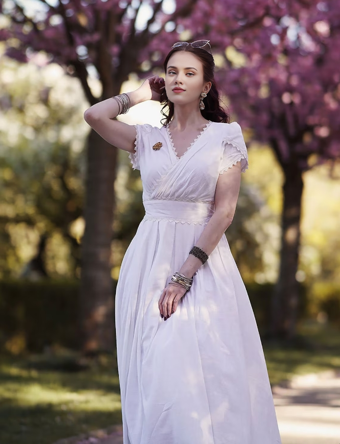 Robe longue blanche élégante de fée, robe de mariée simple, robe longue plissée à col en V, robe de bal trapèze, robe de soirée pour femme 