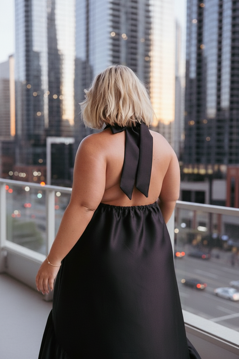 Elegant A-Line Halter Neck Sleeveless Backless Floor-Length Plus Size Prom Dress