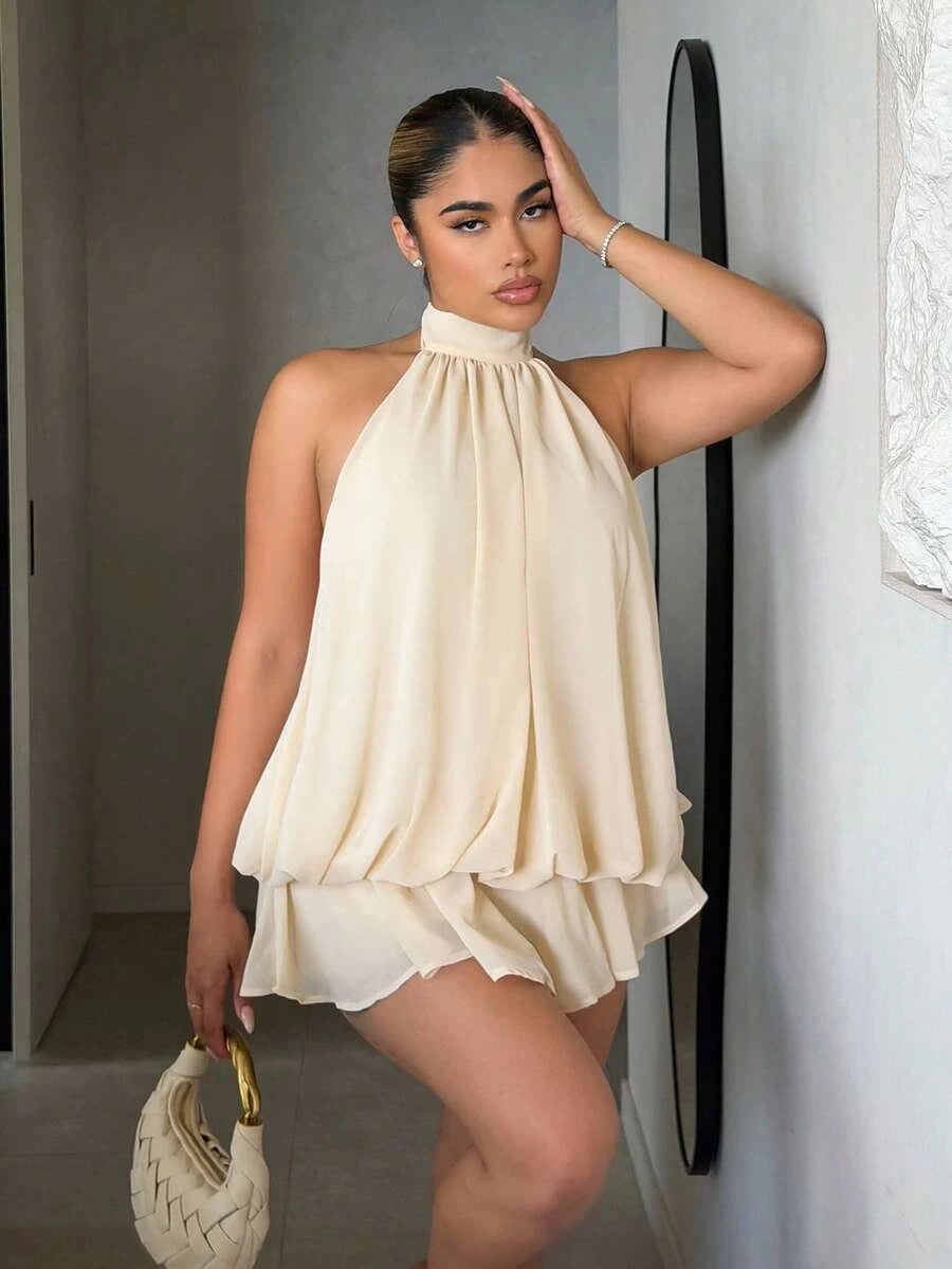 Elegant A-Line Halter Ruffled Tiered Cream Short Homecoming Dresses