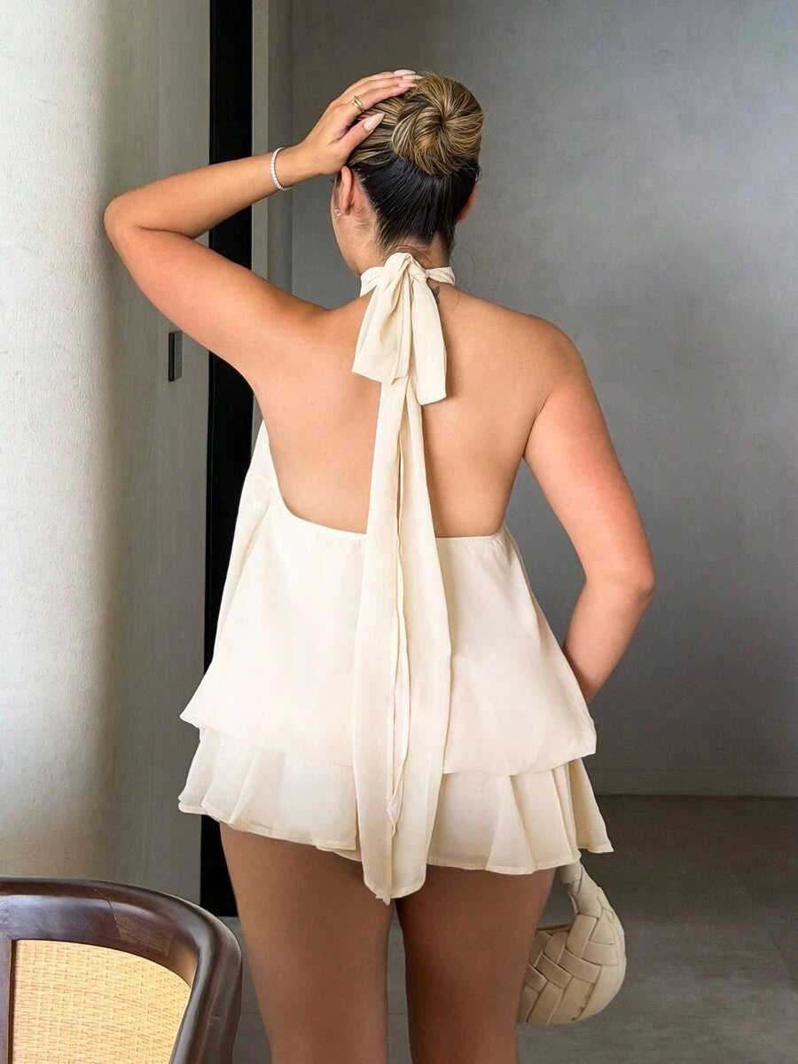 Elegant A-Line Halter Ruffled Tiered Cream Short Homecoming Dresses