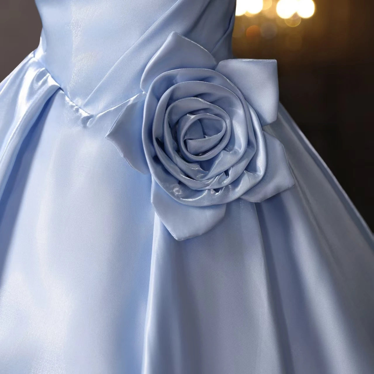 Elegant A-Line Off-Shoulder Puffy Sleeve 3D Floral Light Blue Short Homecoming Dress
